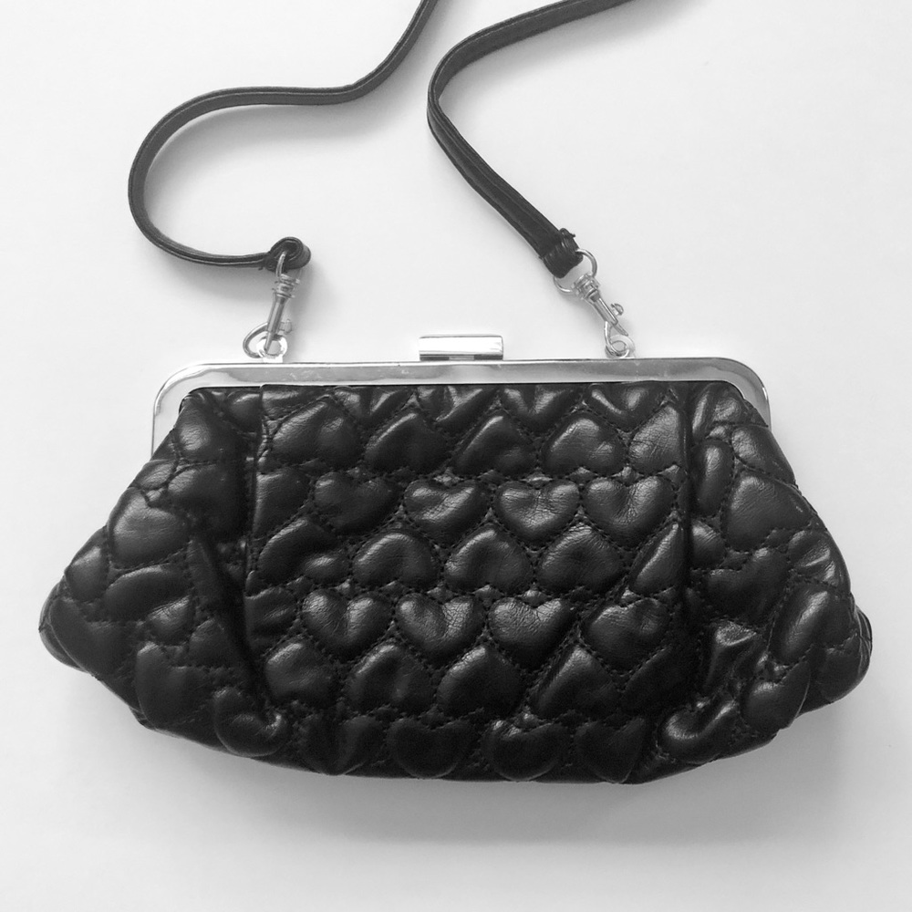 Topshop Vegan Leather Black Hearts Crossbody Bag